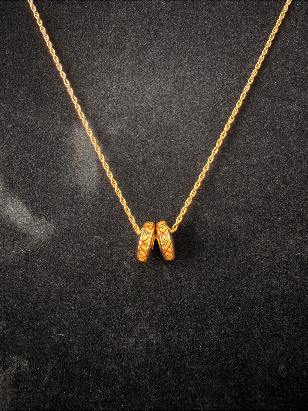 Auth Burberry Nova Check Double Ring Pendant Necklace